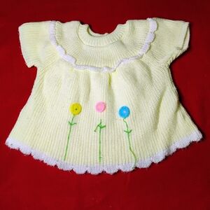 Soft Spun Vintage Girl's Yellow Knit Baby Dress. 12 Mo. Made In Japan CA1